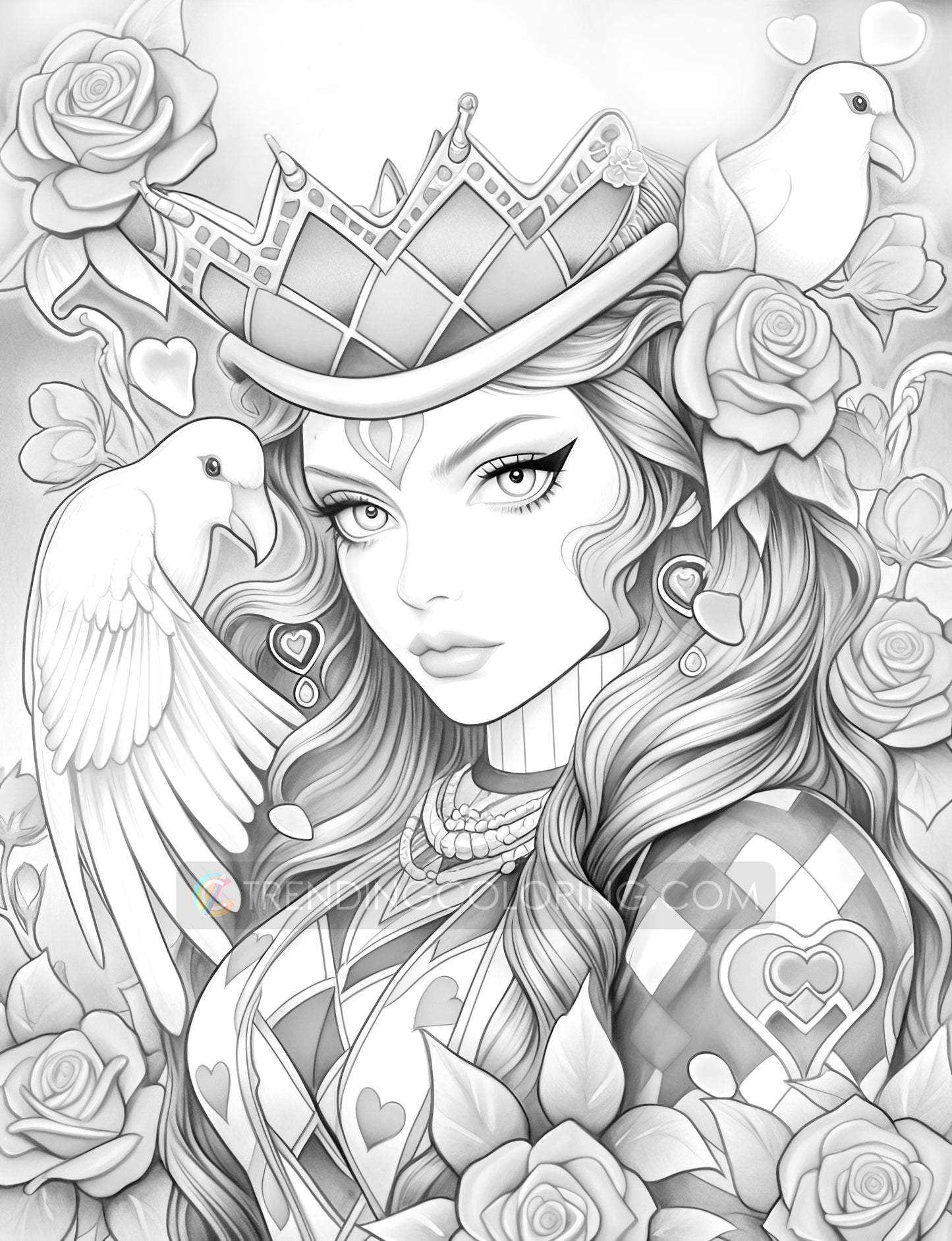 50 The Queen of Heart Grayscale Coloring Pages - Instant Download - Printable PDF Dark/Light