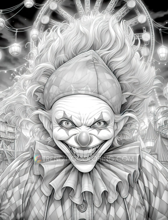 25 Devil Clowns Grayscale Coloring Pages - Halloween Coloring - Instan ...