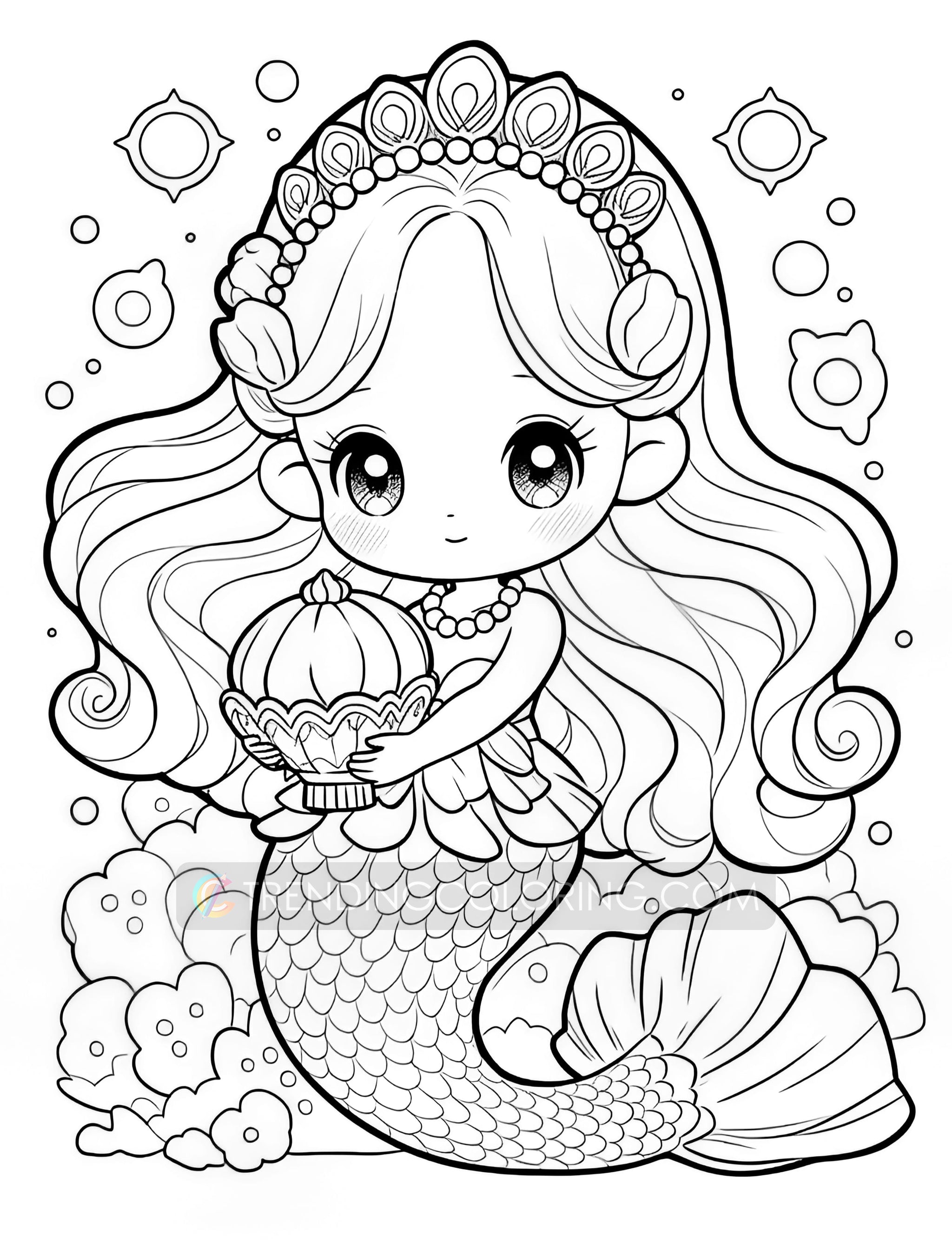 40 Kawaii Mermaid Coloring Pages - Instant Download - Printable ...