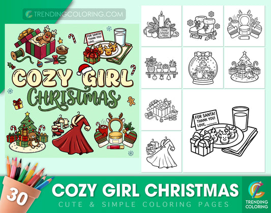 30 Cozy Girl Christmas Cute and Simple Coloring Pages - PDF Download