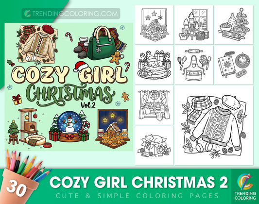 30 Cozy Girl Christmas 2 Cute and Simple Coloring Pages - PDF Download