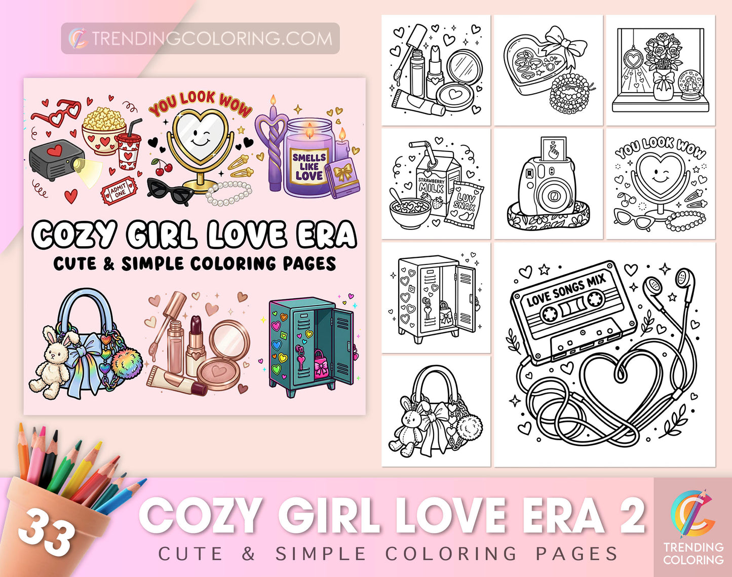 33 Cozy Girl Love Era 2 Cute and Simple Coloring Pages - PDF Download