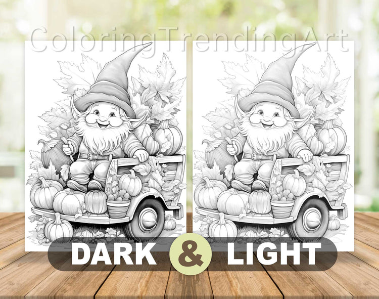 50 Autumn Gnome Grayscale Coloring Pages - Instant Download - Printabl ...