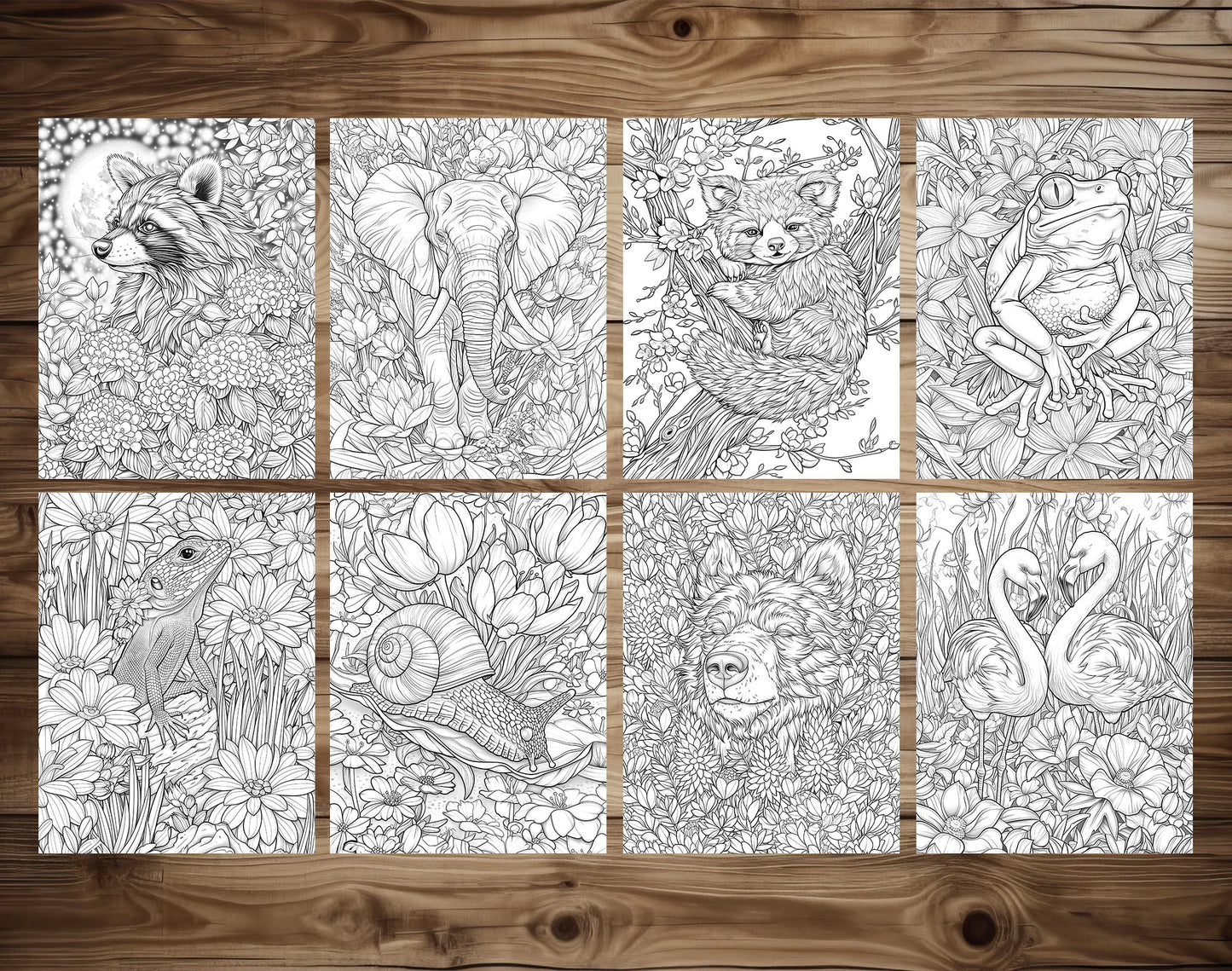 50 Animals & Flowers Coloring Pages  - Instant Download - Printable PDF