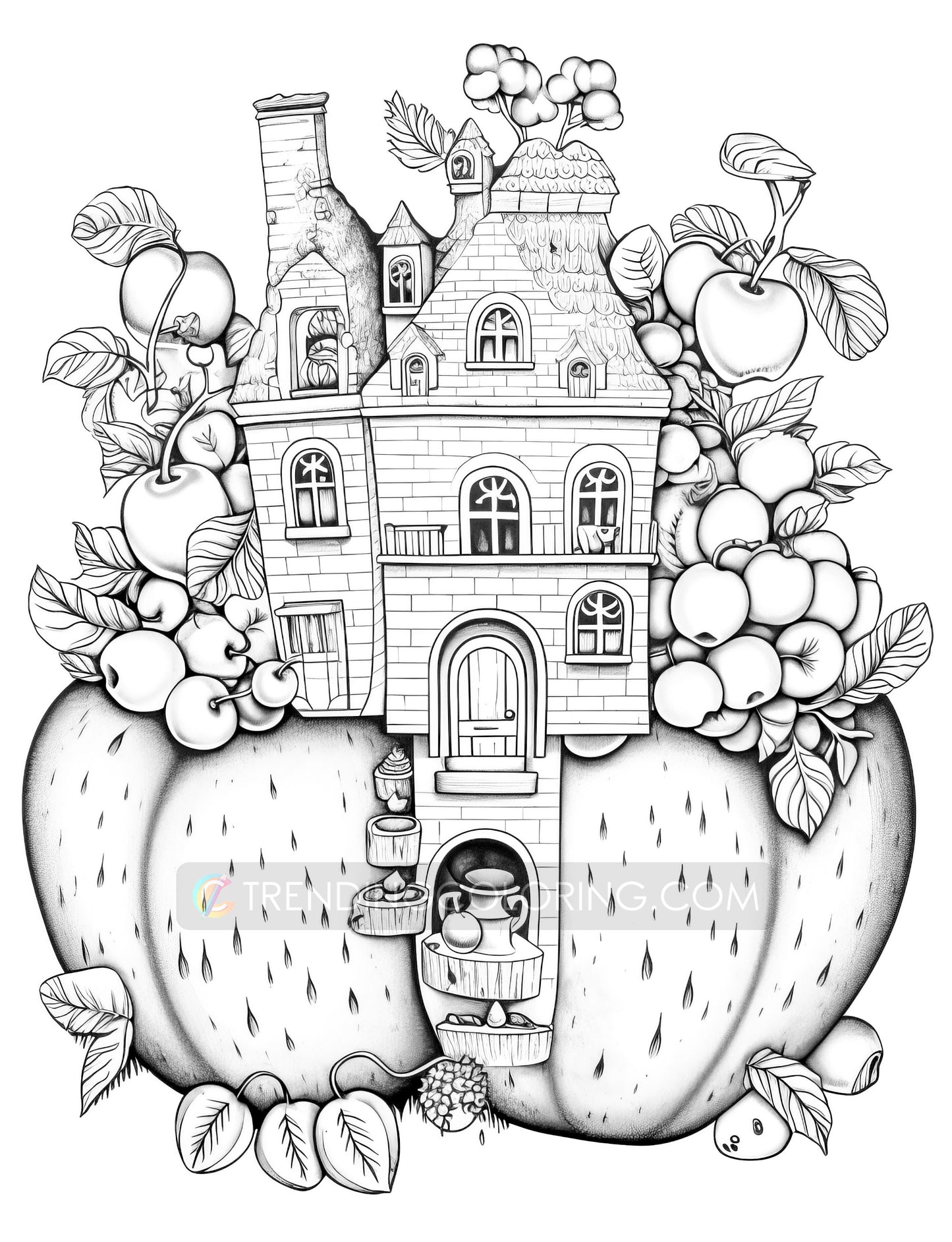 50 Fantasy Fruit House Coloring Pages - Instant Download - Printable PDF