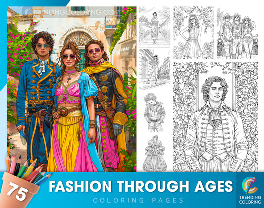 75 Fashion Through Ages Coloring Pages - Instant Download - Printable PDF