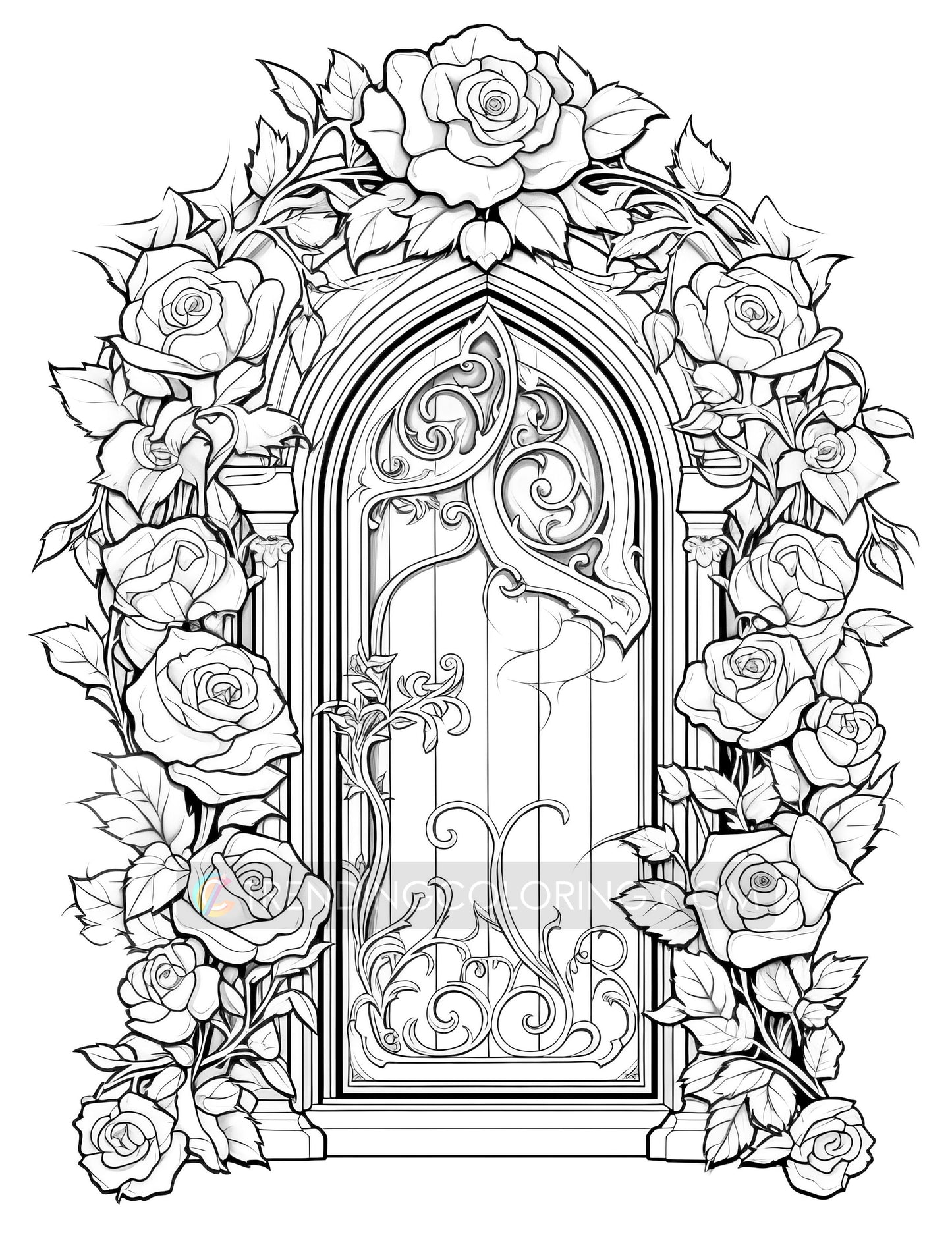 50 Gothic Doors Coloring Pages - Instant Download - Printable PDF