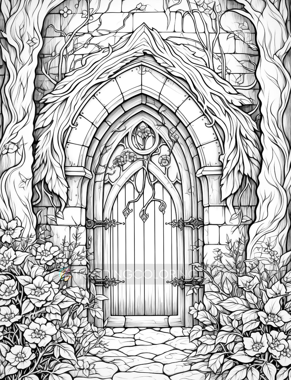50 Gothic Doors Coloring Pages - Instant Download - Printable PDF ...