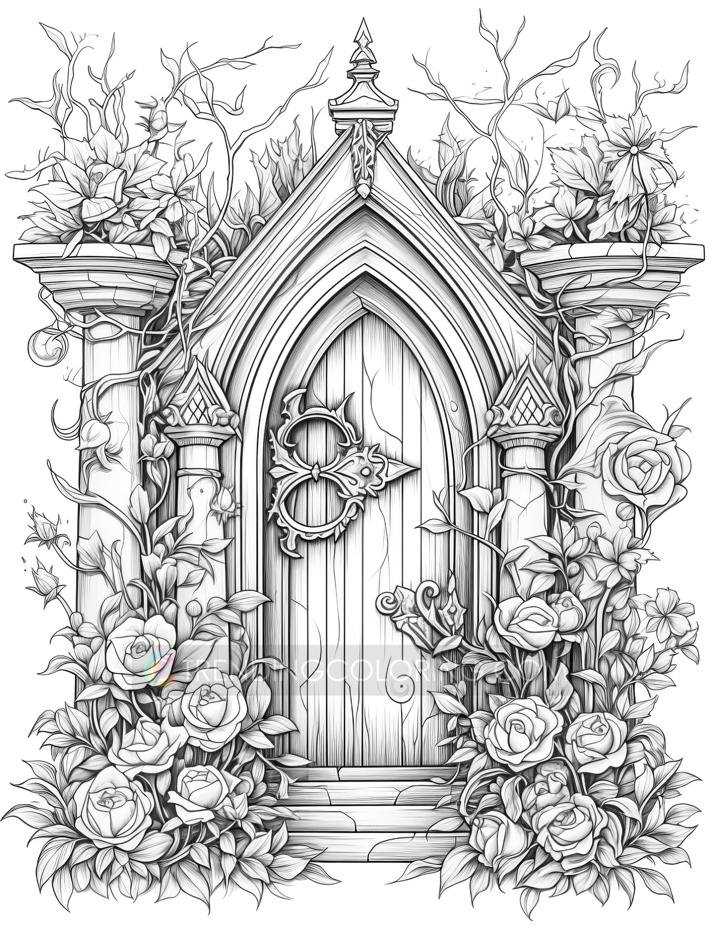 50 Gothic Doors Coloring Pages - Instant Download - Printable PDF