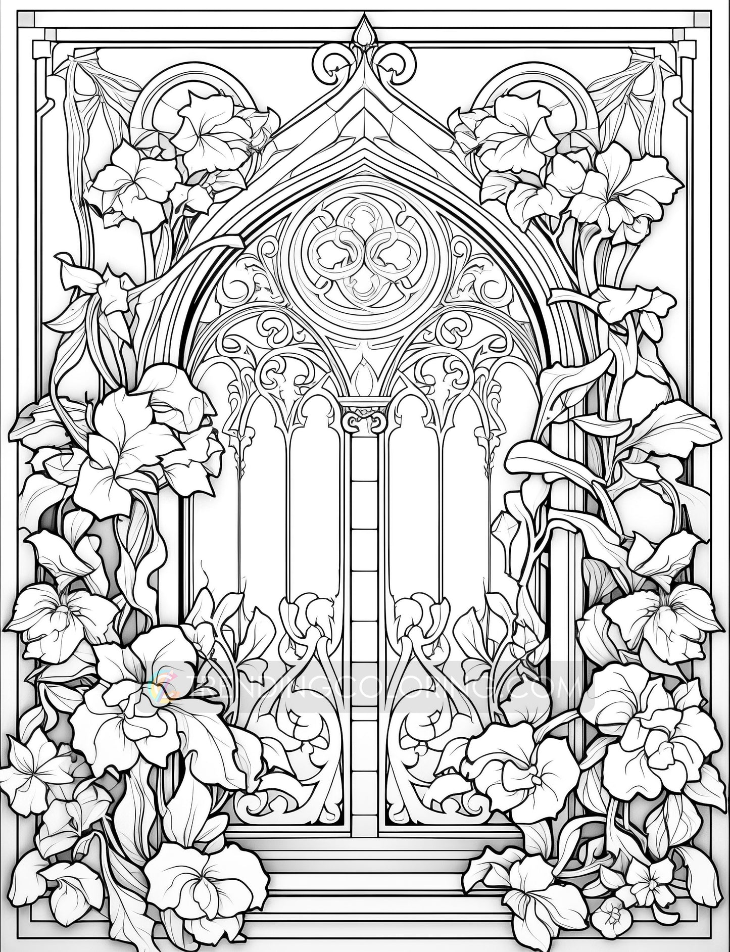 50 Gothic Doors Coloring Pages - Instant Download - Printable PDF