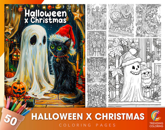 50 Halloween X Christmas Coloring Pages - Instant Download - Printable PDF