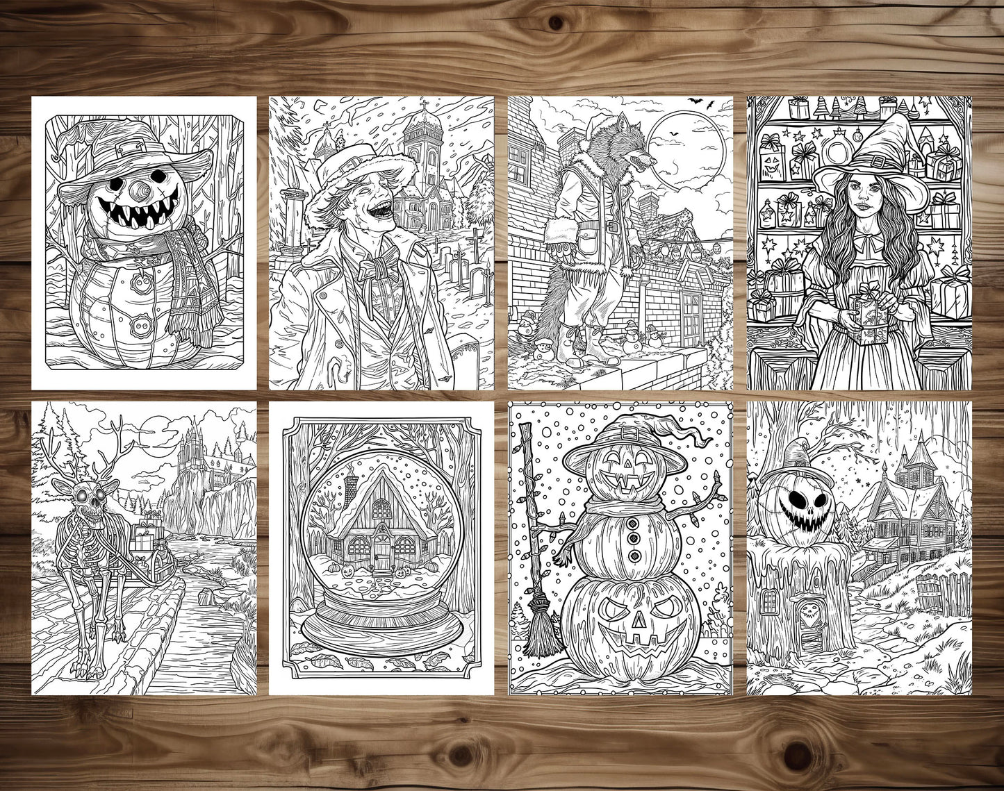 50 Halloween X Christmas Coloring Pages - Instant Download - Printable PDF