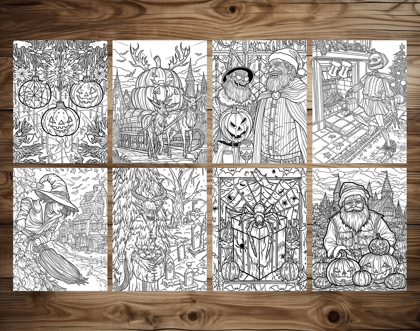 50 Halloween X Christmas Coloring Pages - Instant Download - Printable PDF