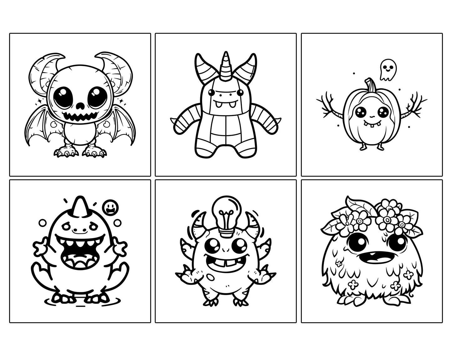 60 Kawaii Monsters Cute & Simple Coloring Pages - Instant Download - Printable