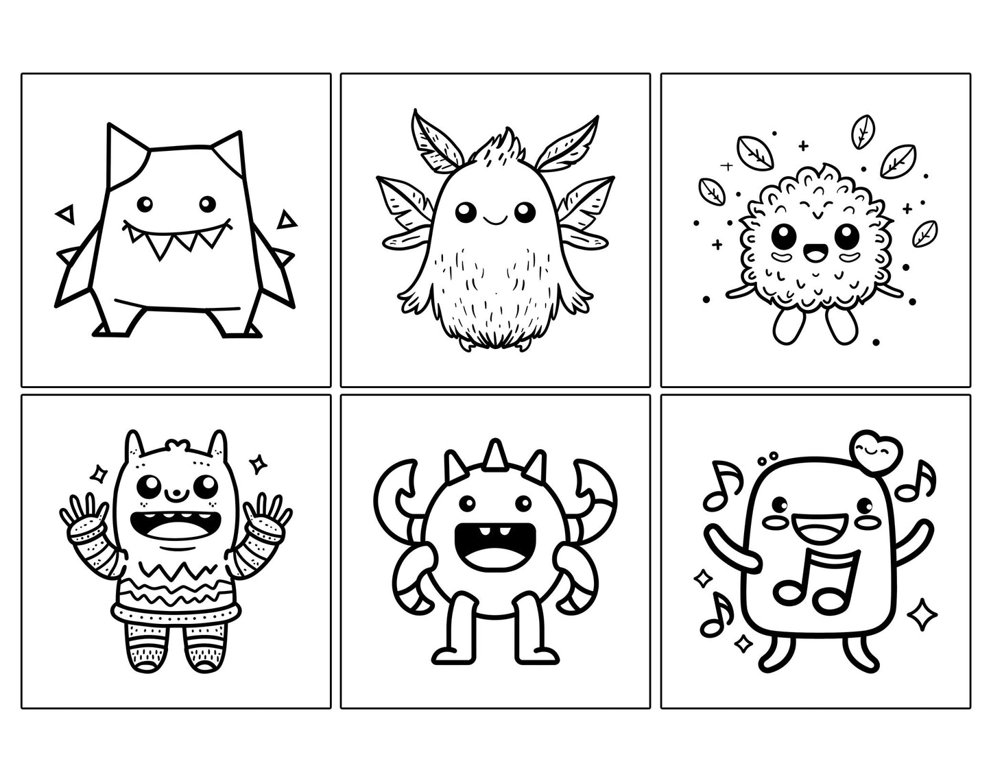 60 Kawaii Monsters Cute & Simple Coloring Pages - Instant Download - Printable