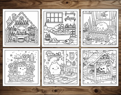 101 Kawaii Monster Corners Cute & Cozy Coloring Pages - Instant Download - Printable PDF