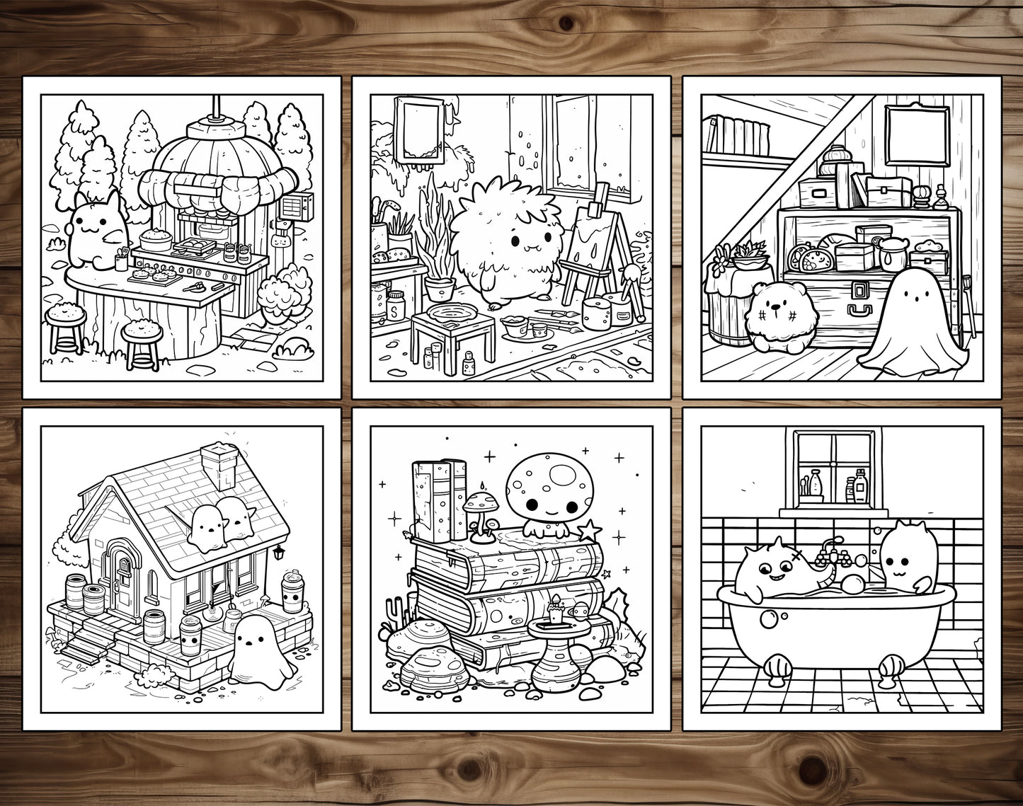 101 Kawaii Monster Corners Cute & Cozy Coloring Pages - Instant Download - Printable PDF