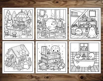 101 Kawaii Monster Corners Cute & Cozy Coloring Pages - Instant Download - Printable PDF