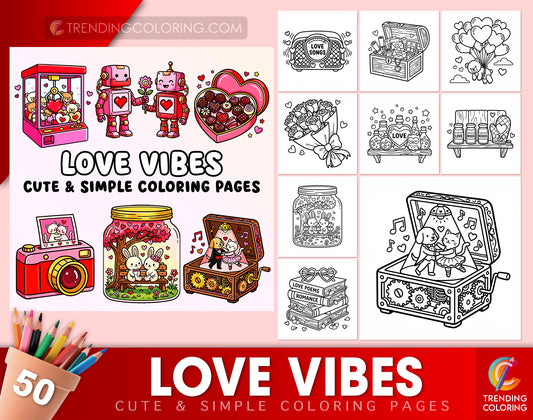 50 Love Vibes Cute and Simple Coloring Pages - PDF Download