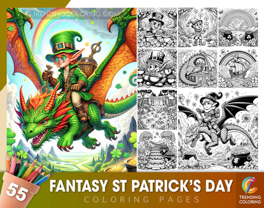 55 Fantasy St Patrick's Day Coloring Pages- Instant Download - Printable