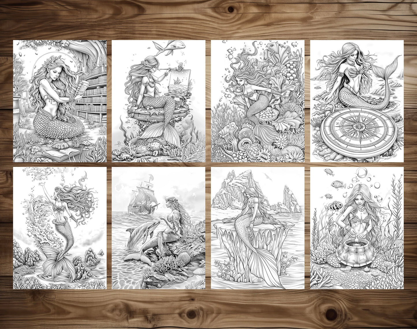 85 Magical Mermaids Grayscale Coloring Pages - Instant Download - Printable PDF Dark/Light