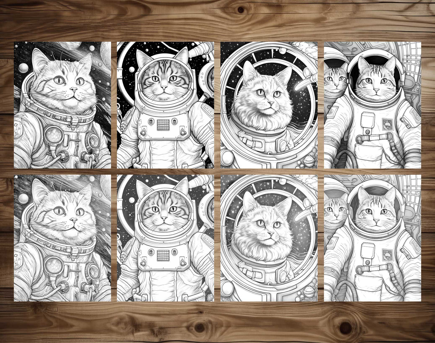 50 Cat In Space Grayscale Coloring Pages - Instant Download - Printable Dark/Light