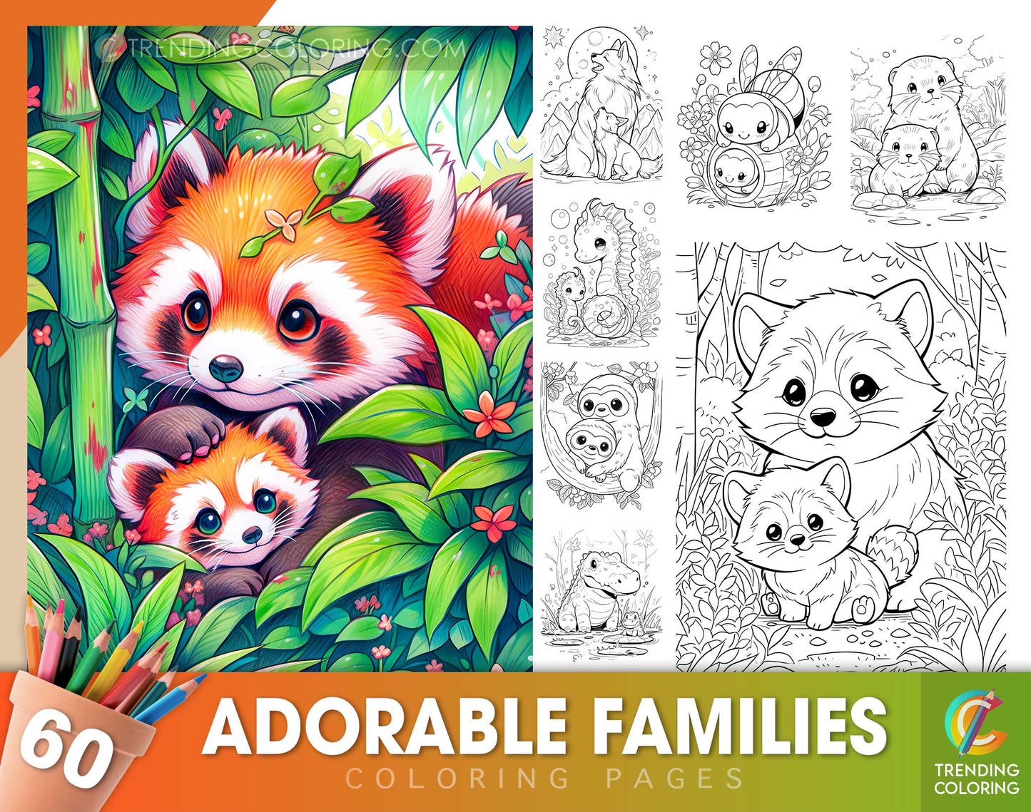60 Adorable Families Coloring Pages - Instant Download - Printable