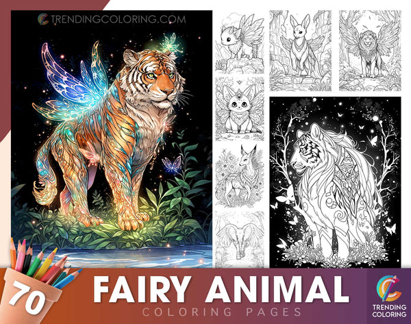 70 Fairy Animal Coloring Pages - Instant Download - Printable