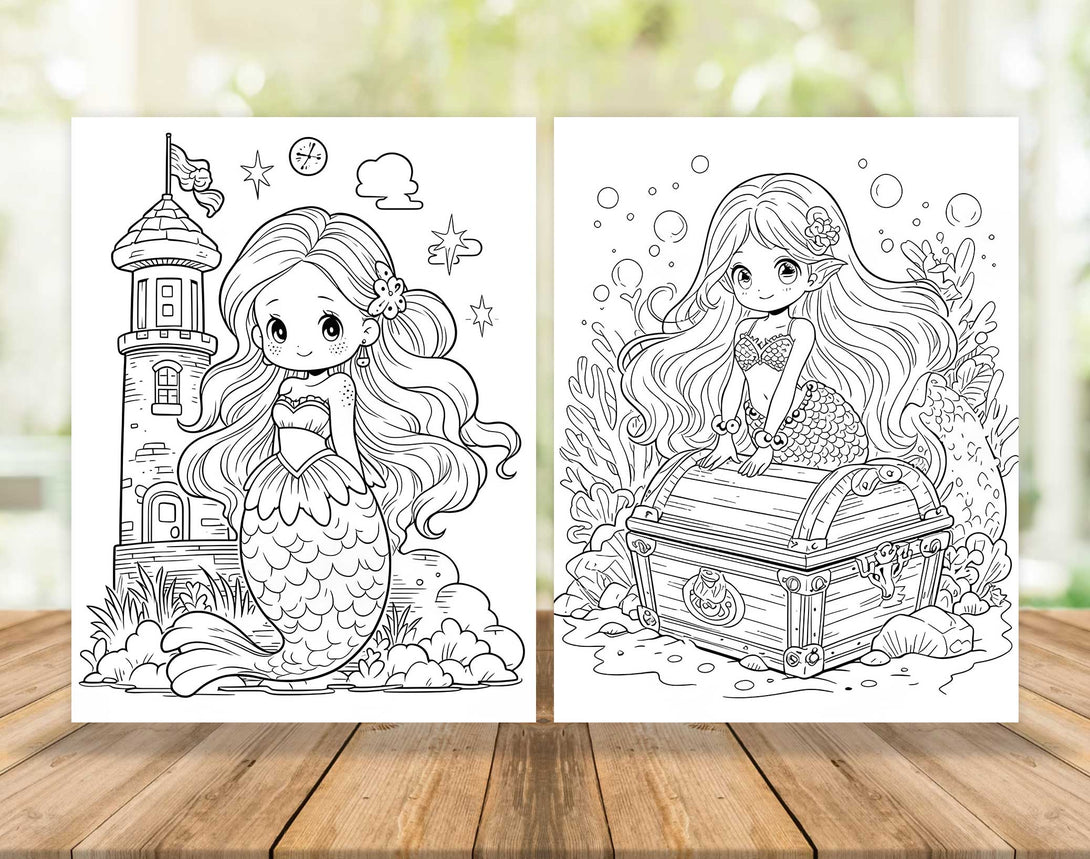 40 Kawaii Mermaid Coloring Pages - Instant Download - Printable ...