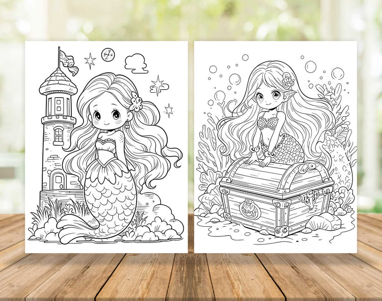 40 Kawaii Mermaid Coloring Pages - Instant Download - Printable ...