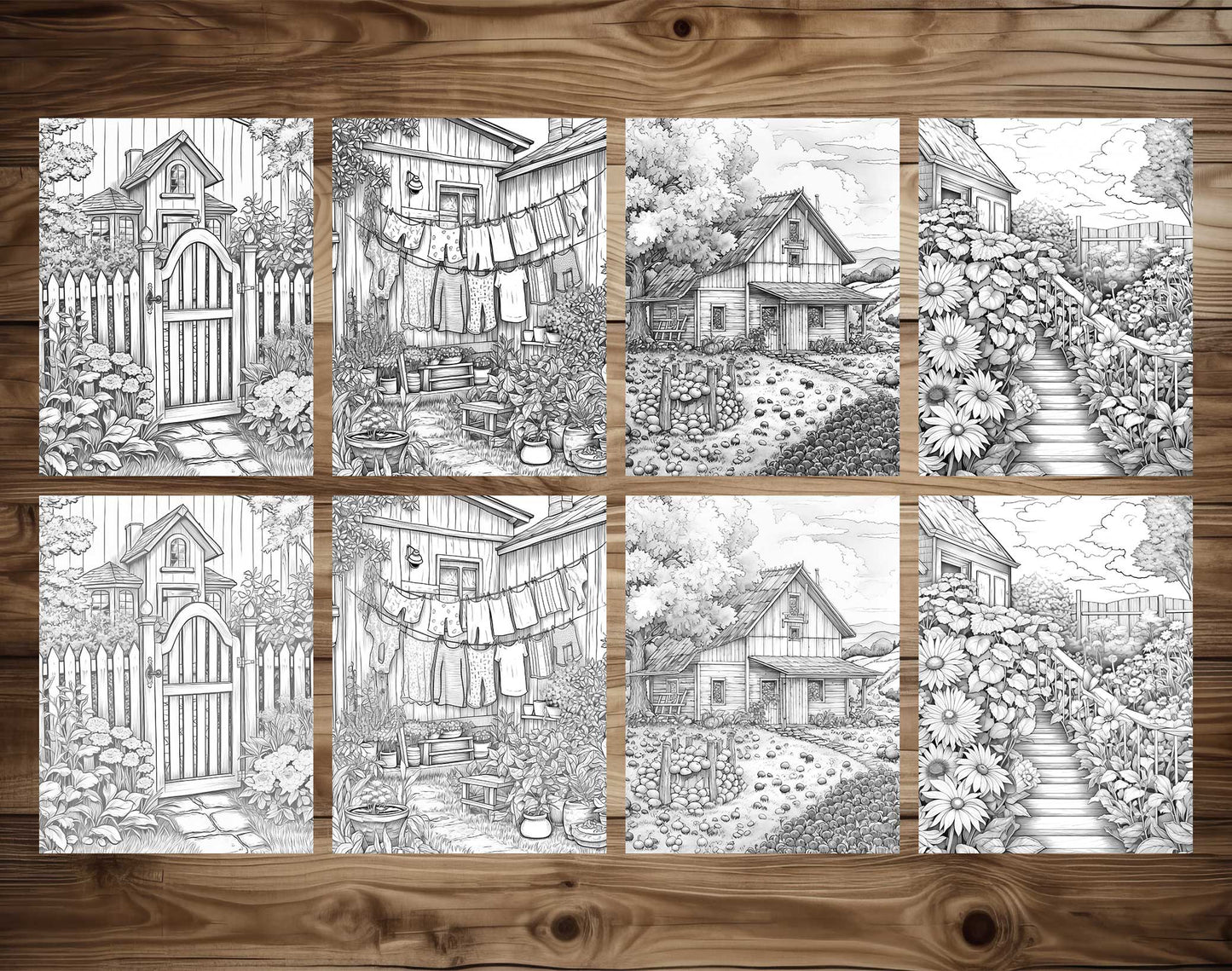 25 Country Dreams Grayscale Coloring Pages - Instant Download - Printable Dark/Light