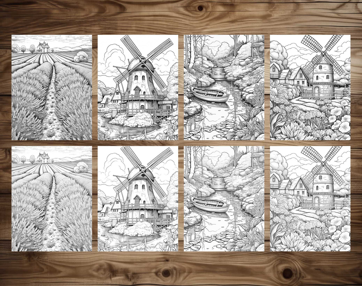 25 Country Dreams Grayscale Coloring Pages - Instant Download - Printable Dark/Light
