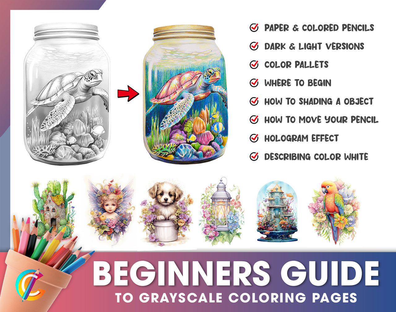Beginners Guide to Grayscale Coloring Pages - Free Ebook - Printable PDF