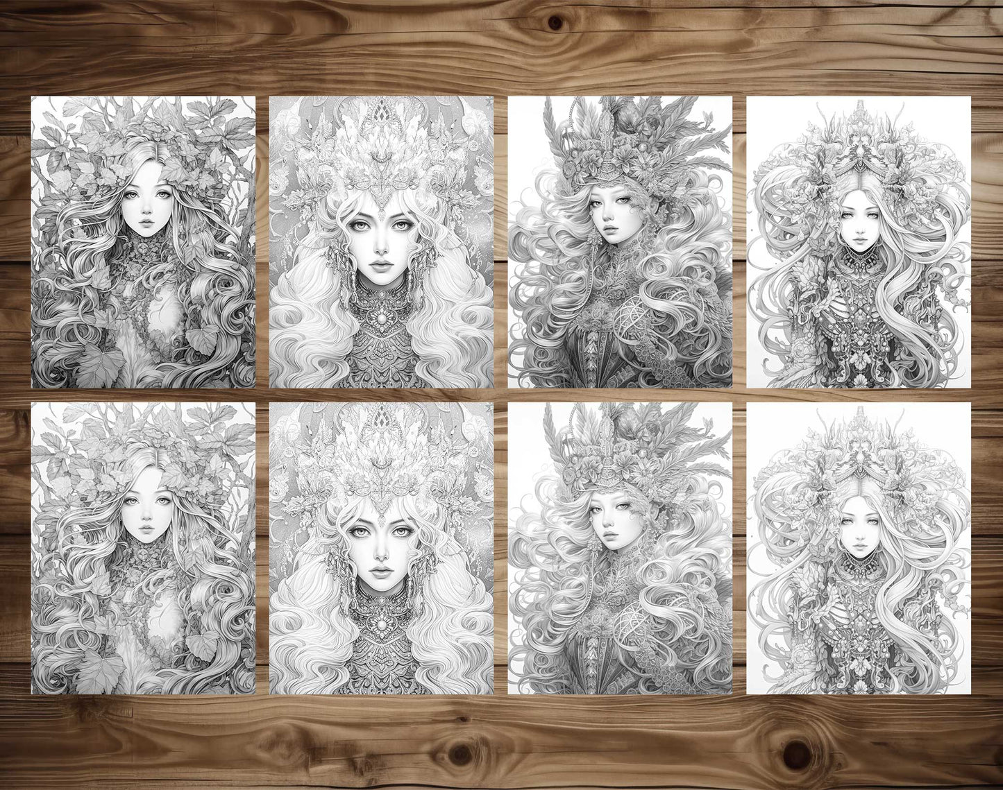 25 Elemental Goddesses Grayscale Coloring Pages - Instant Download - Printable Dark/Light