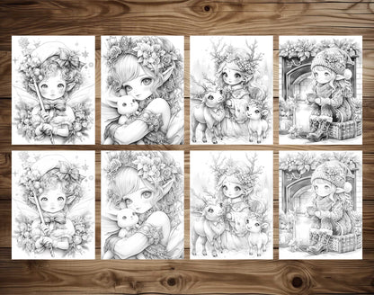 50 Christmas Darlings Grayscale Coloring Pages - Instant Download - Printable PDF Dark/Light