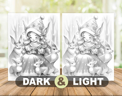 50 Christmas Darlings Grayscale Coloring Pages - Instant Download - Printable PDF Dark/Light