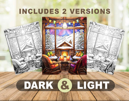 50 Christmas House Interior Grayscale Coloring Pages - Instant Download - Printable PDF Dark/Light