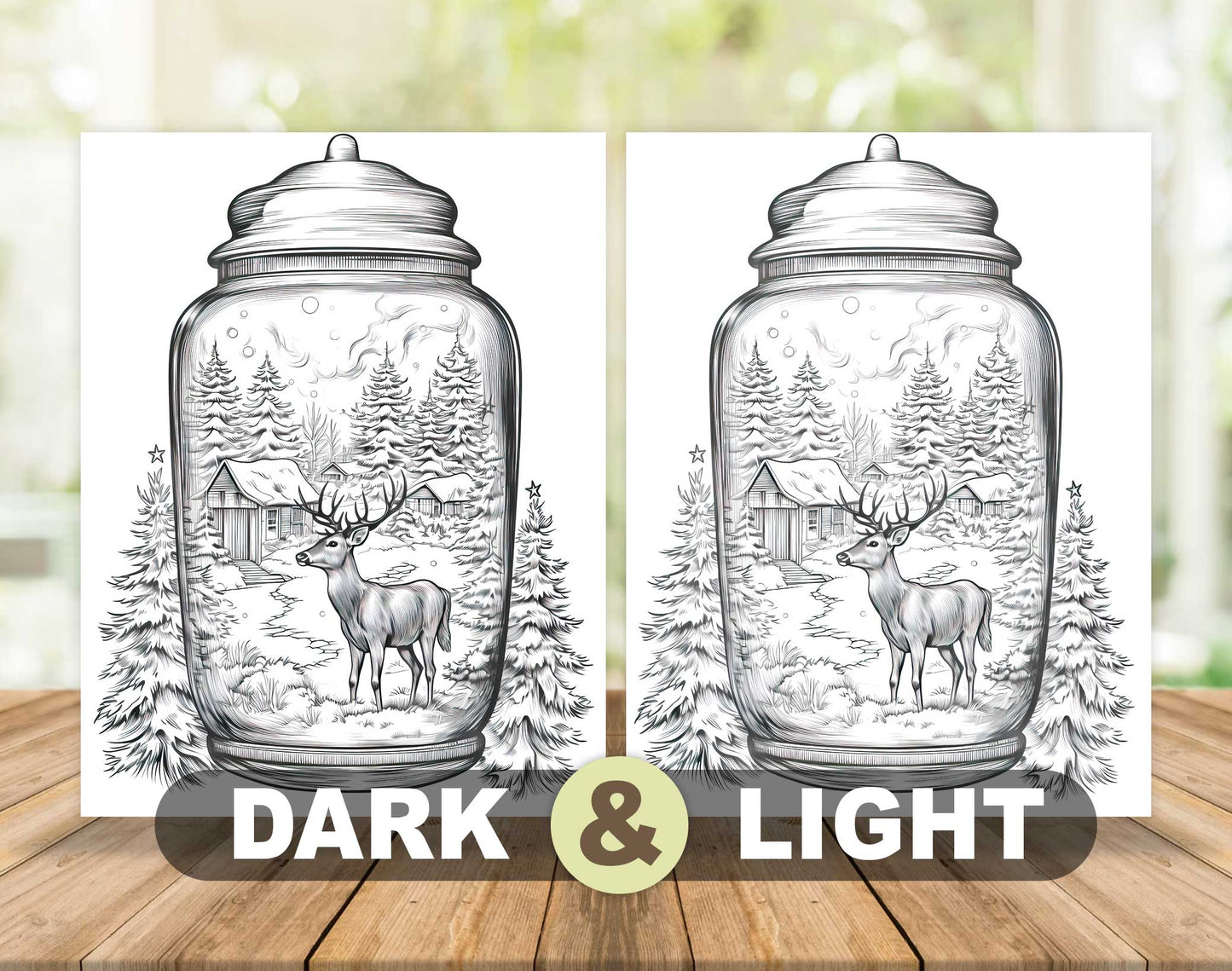 50 Christmas In Jar Grayscale Coloring Pages - Instant Download - Printable PDF Dark/Light