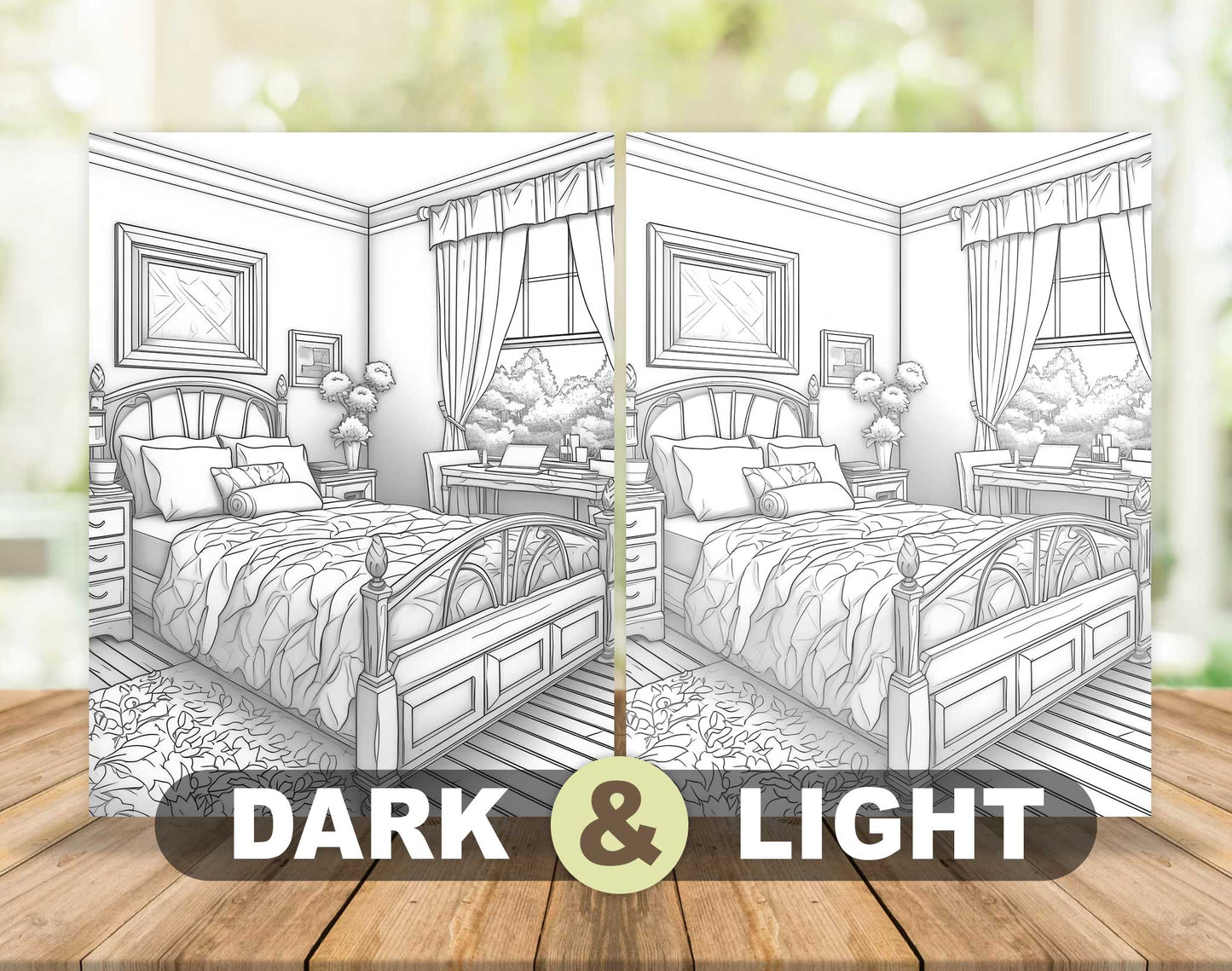 25 Cozy House Interior Grayscale Coloring Pages - Instant Download - Printable PDF Dark/Light