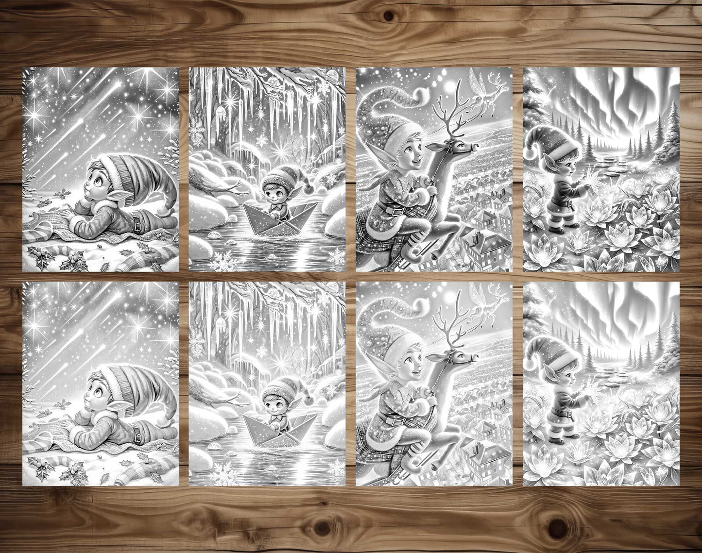 50 Elf's Journey Grayscale Coloring Pages - Instant Download - Printable Dark/Light