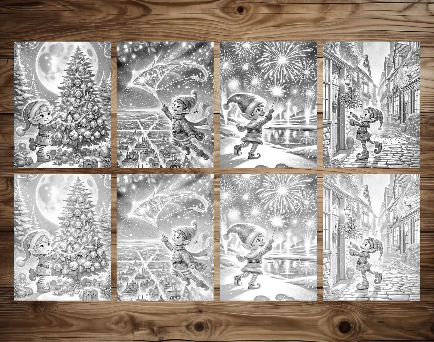 50 Elf's Journey Grayscale Coloring Pages - Instant Download - Printable Dark/Light