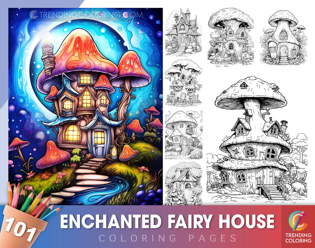 101 Enchanted Fairy House Coloring Pages - Instant Download - Printabl ...