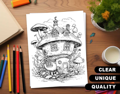 101 Enchanted Fairy House Coloring Pages - Instant Download - Printable
