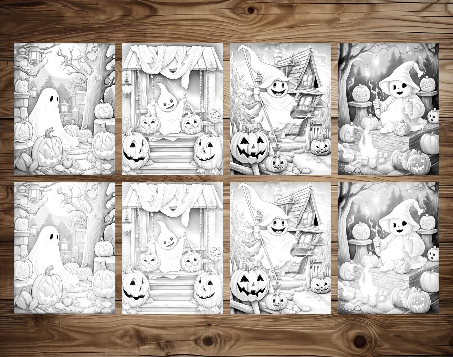 25 Halloween Little Ghost Grayscale Coloring Pages - Instant Download - Printable PDF Dark/Light