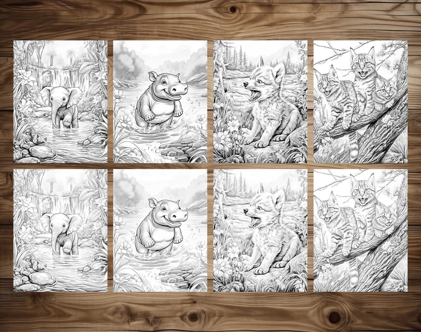 50 Spring Critter Grayscale Coloring Pages - Instant Download - Printable Dark/Light