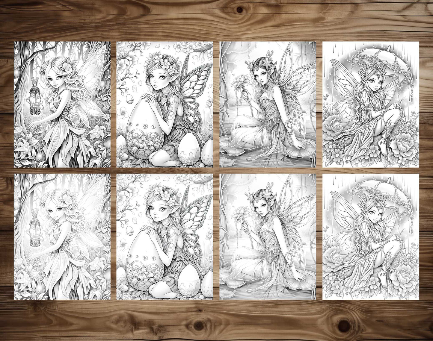 50 Spring Fairy Grayscale Coloring Pages - Instant Download - Printable Dark/Light