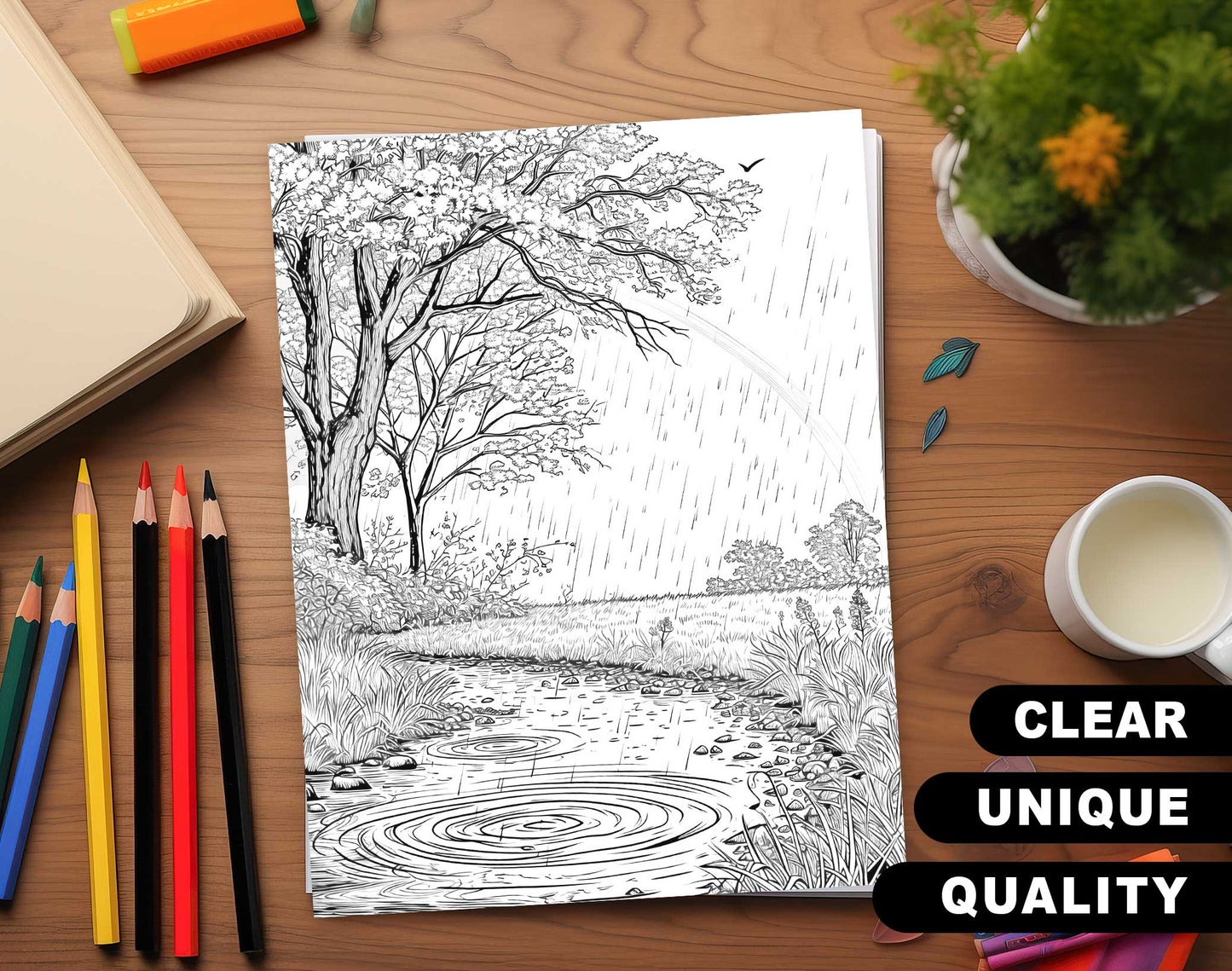 50 Springtime Grayscale Coloring Pages - Instant Download - Printable Dark/Light