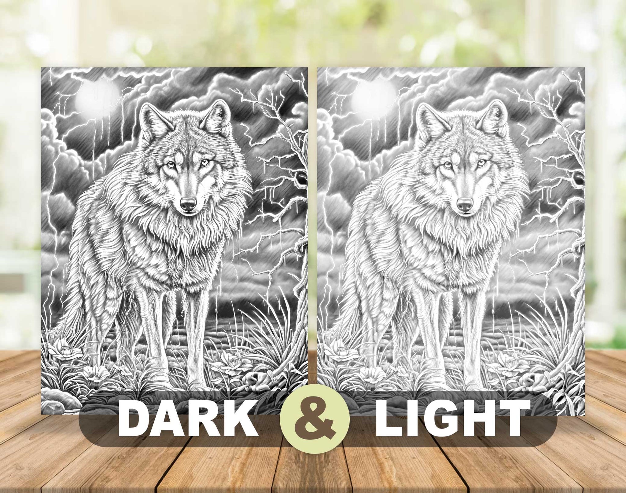 50 The Wild Wolf Grayscale Coloring Pages - Instant Download - Printab ...