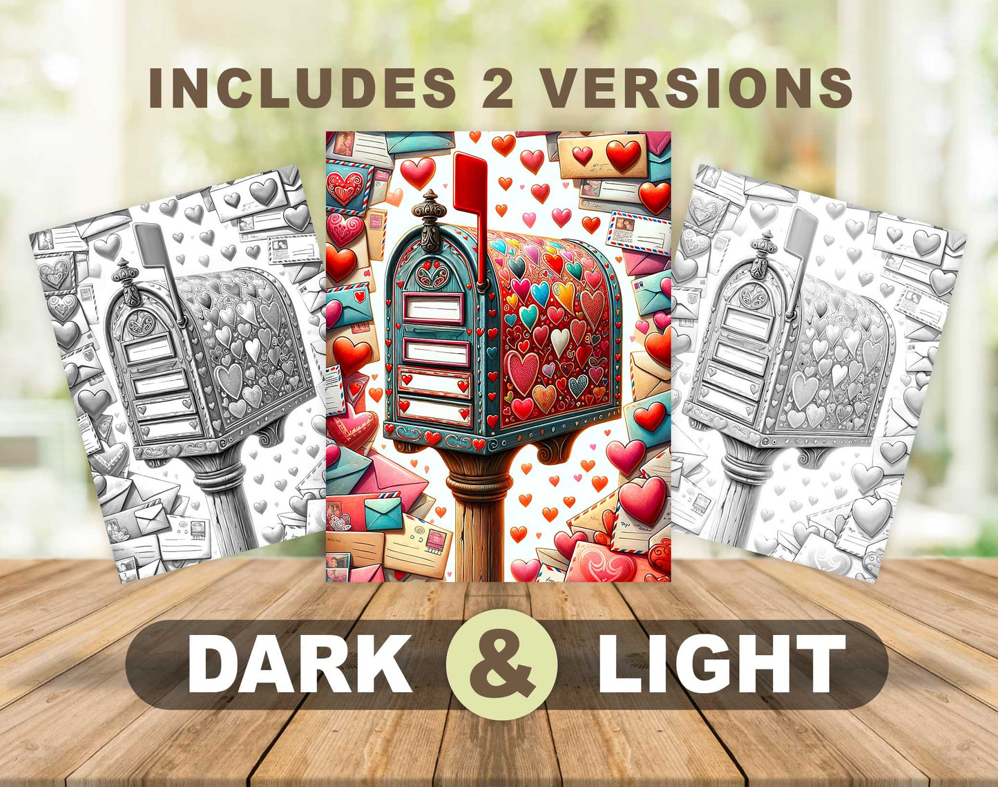 50 Valentine Vintage Object Grayscale Coloring Pages - Instant Download - Printable Dark/Light