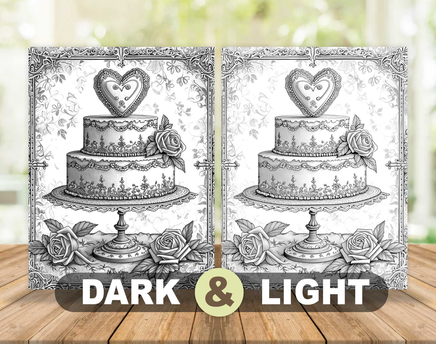 50 Valentine Vintage Object Grayscale Coloring Pages - Instant Download - Printable PDF Dark/Light